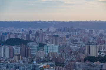 Sunset high angle view of the cityscape form Wenshan District