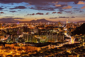 Fototapeta premium Sunset high angle view of the Jingmei area