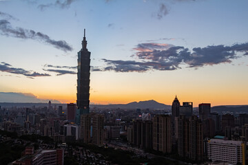 Sunset high angle view of the Xinyi District