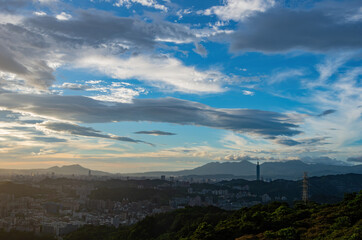 Fototapeta premium Sunset high angle view of the cityscape form Wenshan District