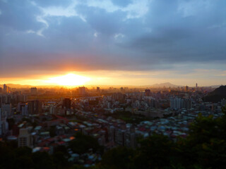 Fototapeta premium Sunset high angle view of the Jingmei area