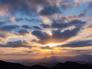Fototapeta premium Morning sunny high angle view of the mountains around Wuzhi Shan