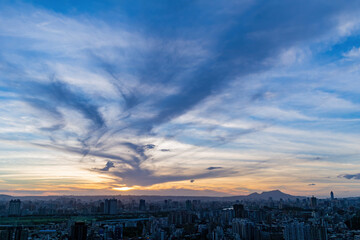 Sunset high angle view of the Jingmei area