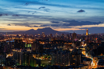 Fototapeta na wymiar Sunset high angle view of the Jingmei area