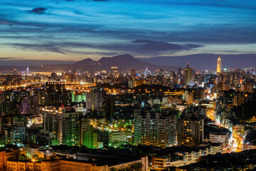 Fototapeta premium Sunset high angle view of the Jingmei area