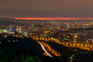 Sunset high angle view of the cityscape form Wenshan District