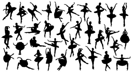 Set Ballerina woman silhouettes vector illustration black and white