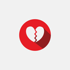 broken heart icon in red circle sign logo concept