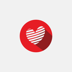 striped symmetric love heart icon in red circle sign logo concept