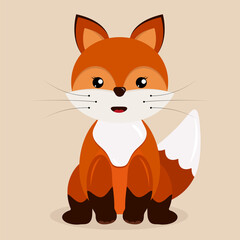 Obraz premium Cute fox with a fluffy tail sits on a light background with a shadow