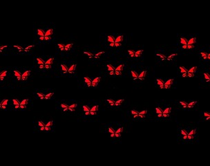 Red illustration butterfly on black background 