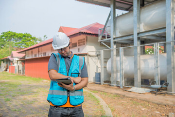 Engineers work place to keep liquid helium,preventive maintenance schedule checking,Thailand people