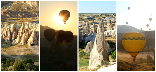 Famous view from Cappadocia Turkey. Photo collage.