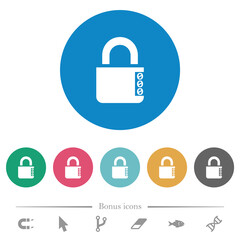 Locked combination lock with side numbers flat round icons