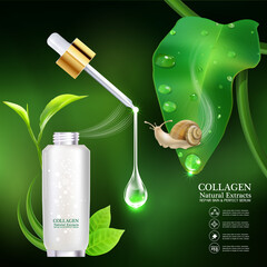 Collagen or Serum and Vitamins Template for Cosmetic Packaging Design. 