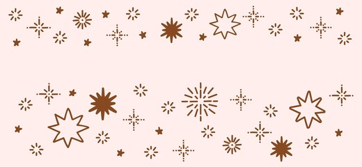 Boho stars seamless vector border. Doodle hand drawn stars banner, Boho Christmas