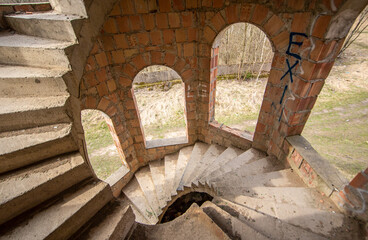 Łapalice, Poland - built in 1983 but never finished, the ruins of Łapalice Castle are an interesting tourist attractions in northern Poland. Here in particular its spiral staircases