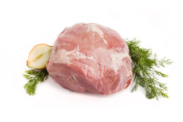 quality beautiful large piece of raw pork meat part of the carcass on white background