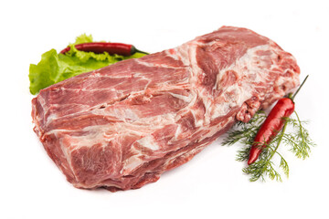 quality beautiful large piece of raw pork meat part of the carcass on white background