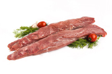 quality beautiful large piece of raw pork meat part of the carcass on white background