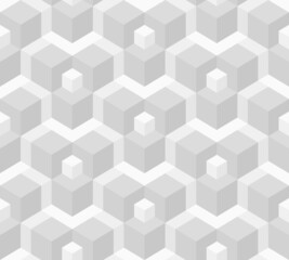 Abstract background seamless geometric pattern. Cube shape, diamond shape. White and gray color. Surface design for apparel, textile, tile, cover, poster, flyer, banner, wall. Vector illustration.