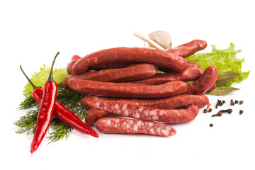 meat sausages on white background