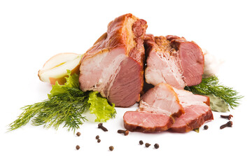 baked smoked piece of meat on a white plate