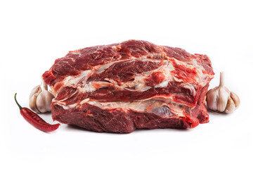 quality beautiful large piece of raw meat part of the carcass on white background