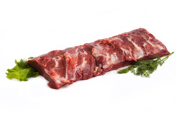 quality beautiful large piece of raw meat part of the carcass on white background