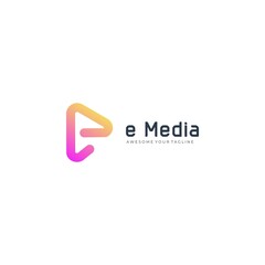 Letter E media play logo gradient modern