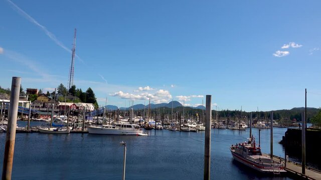 Sailboats and yachts are moored in the marina. Ketchikan, Alaska is truly the beginning of the "Last Frontier". june 2019, USA
