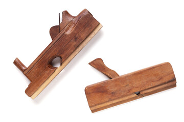 Wooden plane tool or jointer for carpenter or joiner isolated on white background