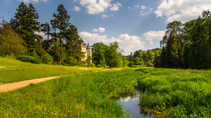 View of the castle and park in Goluchow, Poland.