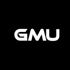 GMU letter logo design with black background in illustrator, vector logo modern alphabet font overlap style. calligraphy designs for logo, Poster, Invitation, etc.