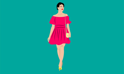 fashion model with pink dress vector illustration