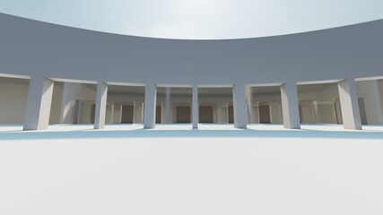 Interior architecture background empty hall with entrances 3d render