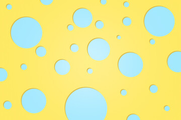 Background of blue circles on a yellow background that looks like a slice of cheese. universe and...