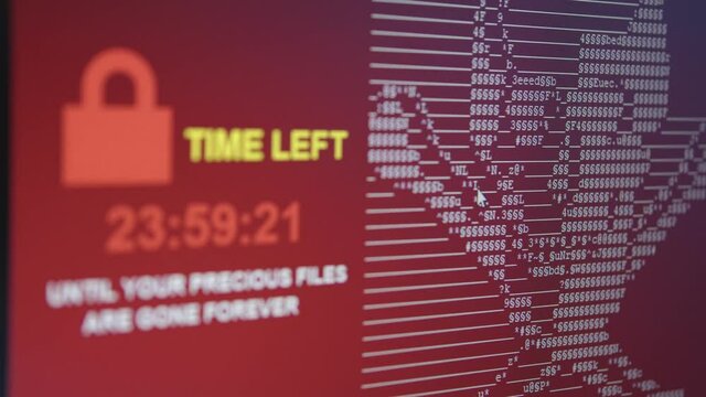Countdown of ransomware running on computer screen in Closeup all files are encrypted by blackmailing malicious virus