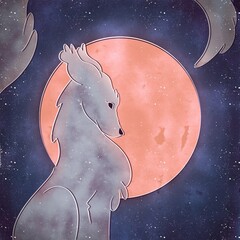 Lobo, luna y universo © Solana