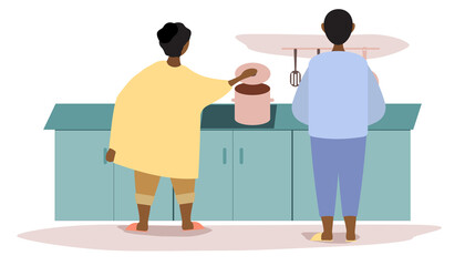 woman cook food kitchen stove pan cat help waiting girl household chores housewife cleaning home