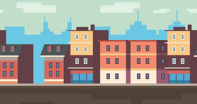 city building landscape road apartment background animation