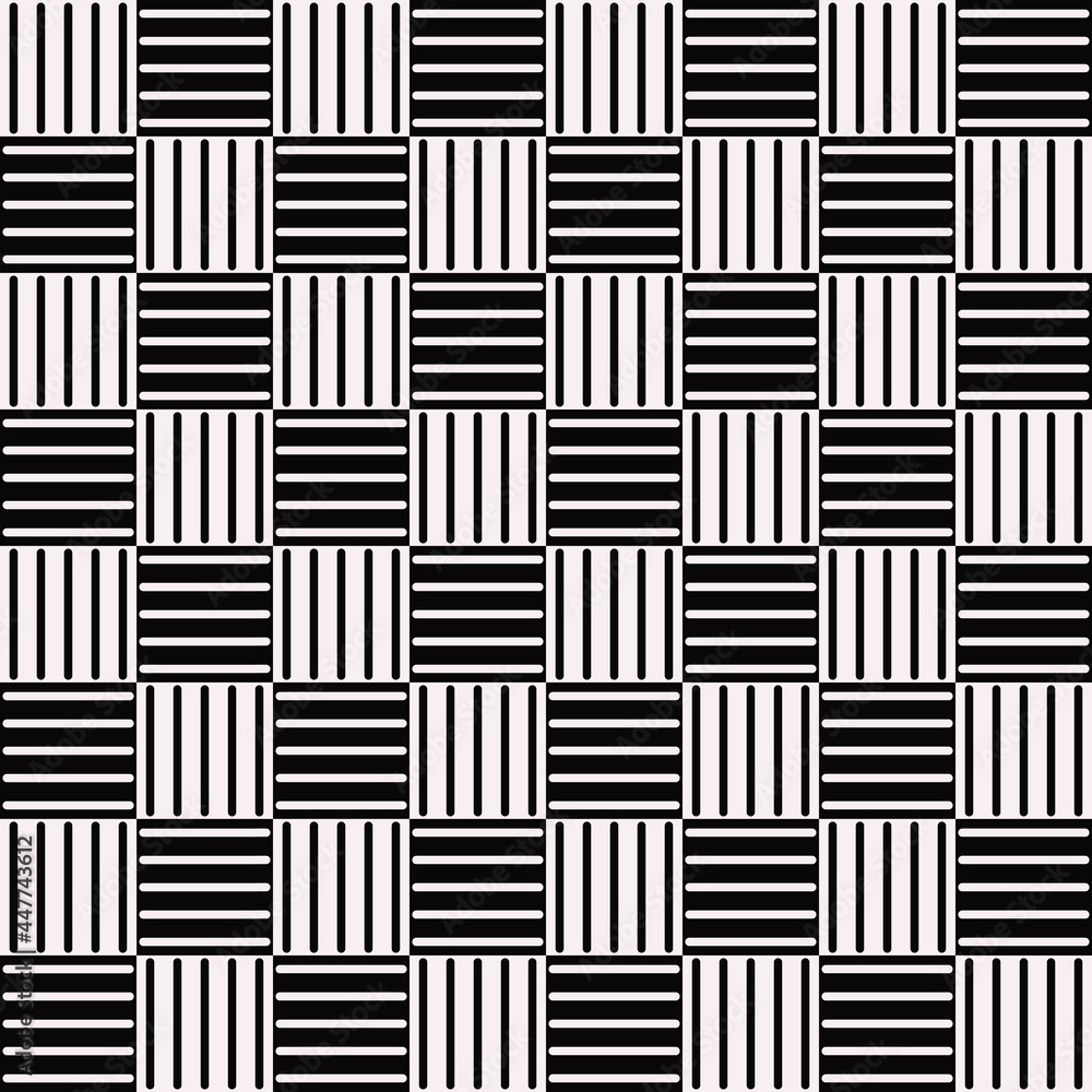 Poster Chessboard with black and white fields. Vector striped cells or squares. Striped checker board.