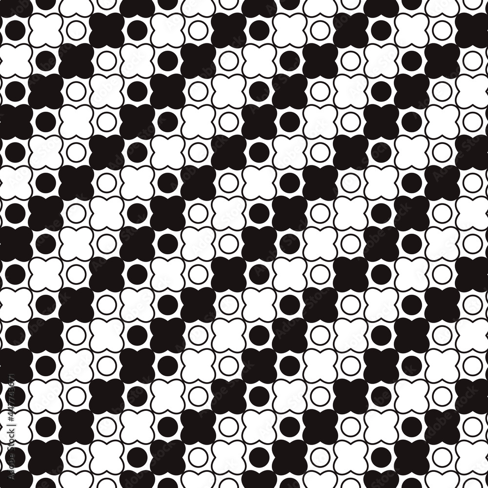 Fototapete black crosses and circles. vector diagonal seamless wallpaper with simple checker pattern.