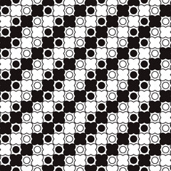 Black crosses and circles. Vector diagonal seamless wallpaper with simple checker pattern.