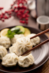 Meat dumplings on a plate.