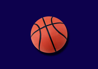 Single new basketball isolated on blue background for stock photo, match play, team, sport equipment