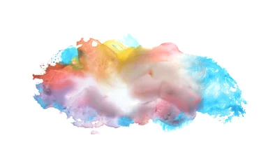 Zelfklevend Fotobehang Art Watercolor flow cloud blot drops splash. Abstract texture color stain on white background. © Liliia