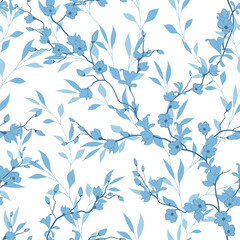 seamless pattern of flowers, branches and leaves