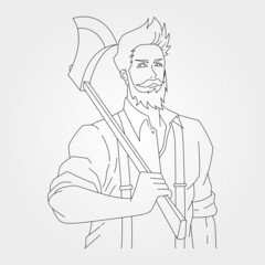 gentleman carpentry holding ax vector illustration design, line art carpenter illustration