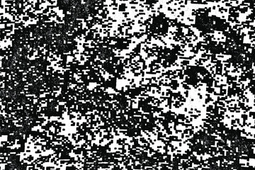 Grunge texture of rough rough camouflage black and white fabric. Rough background with spots, like tetris. Vector illustration. Overlay template
